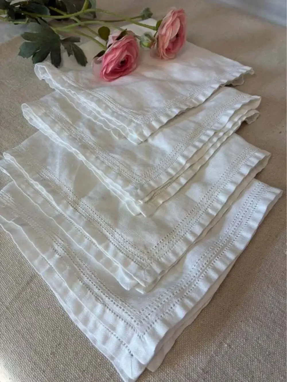Vintage cotton ladder lace tea service napkins ( set of 4)